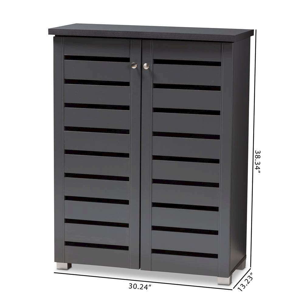 Dark Gray 2-Door Wooden Entryway Shoe Storage Cabinet