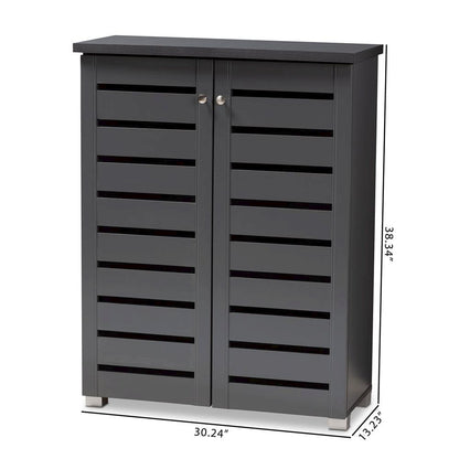 Dark Gray 2-Door Wooden Entryway Shoe Storage Cabinet
