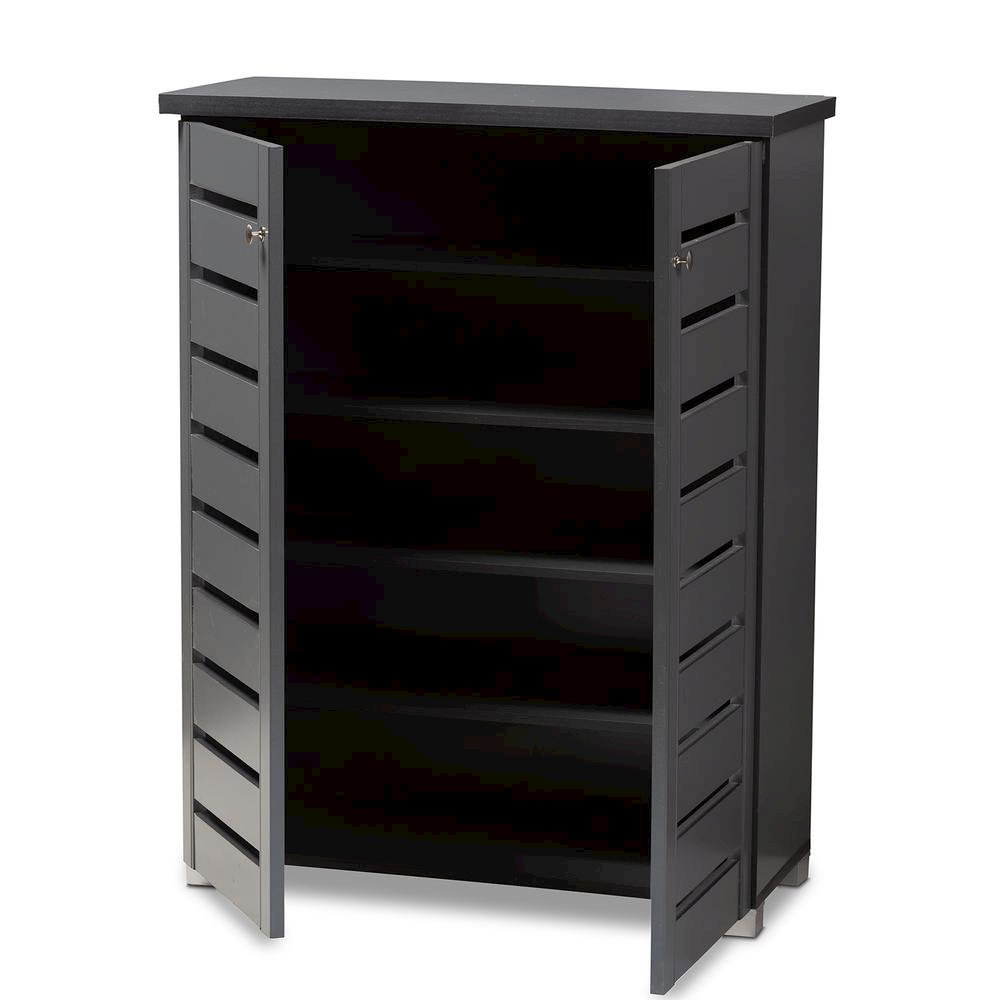 Dark Gray 2-Door Wooden Entryway Shoe Storage Cabinet