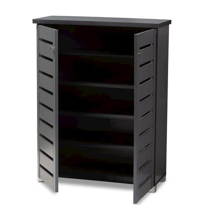 Dark Gray 2-Door Wooden Entryway Shoe Storage Cabinet