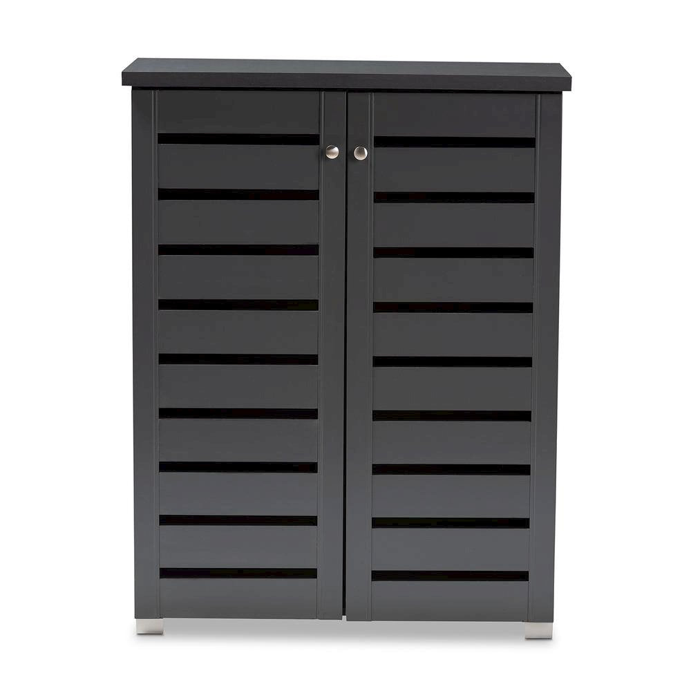 Dark Gray 2-Door Wooden Entryway Shoe Storage Cabinet