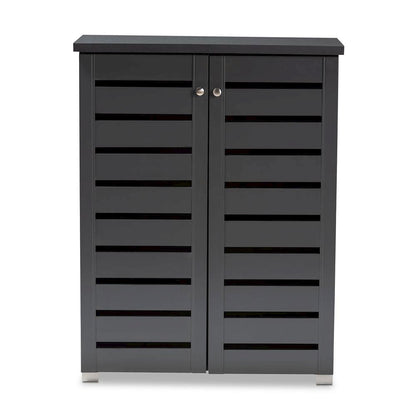 Dark Gray 2-Door Wooden Entryway Shoe Storage Cabinet