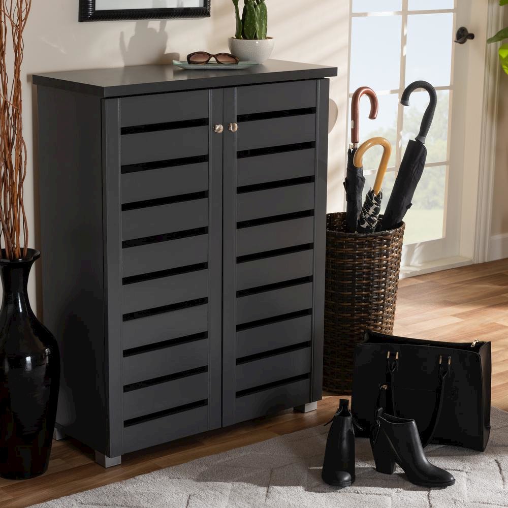 Dark Gray 2-Door Wooden Entryway Shoe Storage Cabinet