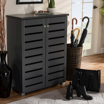 Dark Gray 2-Door Wooden Entryway Shoe Storage Cabinet