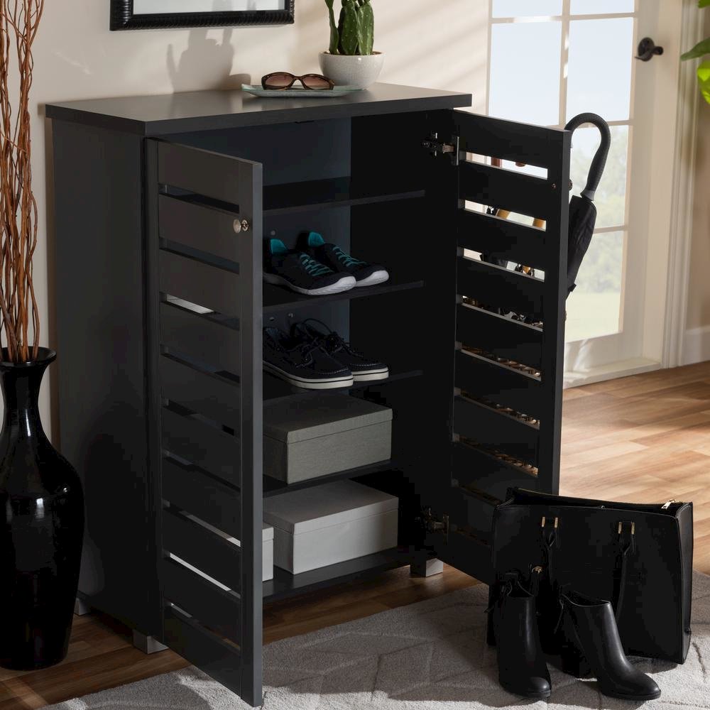 Dark Gray 2-Door Wooden Entryway Shoe Storage Cabinet