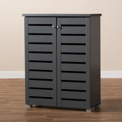 Dark Gray 2-Door Wooden Entryway Shoe Storage Cabinet