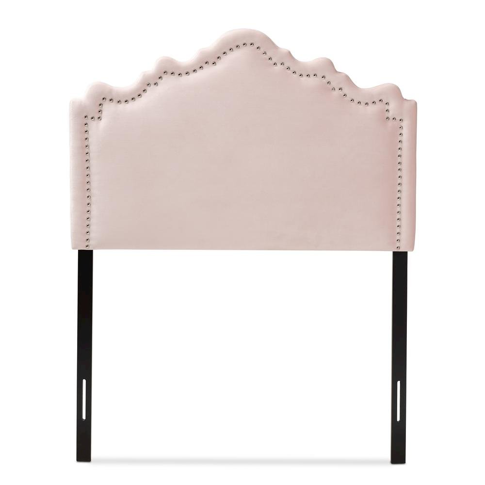 Light Pink Velvet Fabric Upholstered Twin Size Headboard