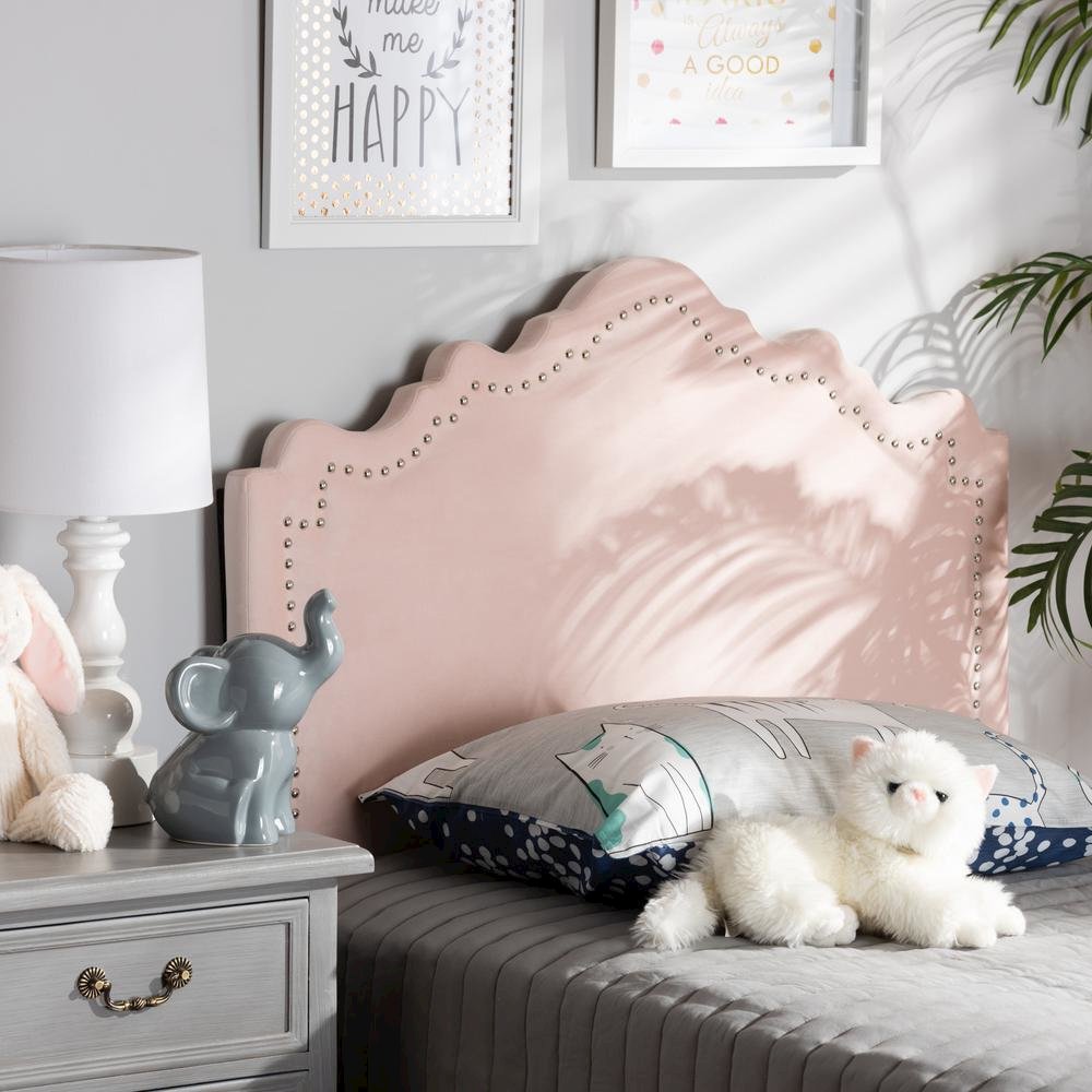 Light Pink Velvet Fabric Upholstered Twin Size Headboard