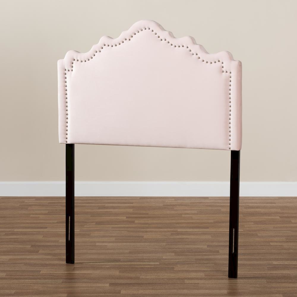 Light Pink Velvet Fabric Upholstered Twin Size Headboard