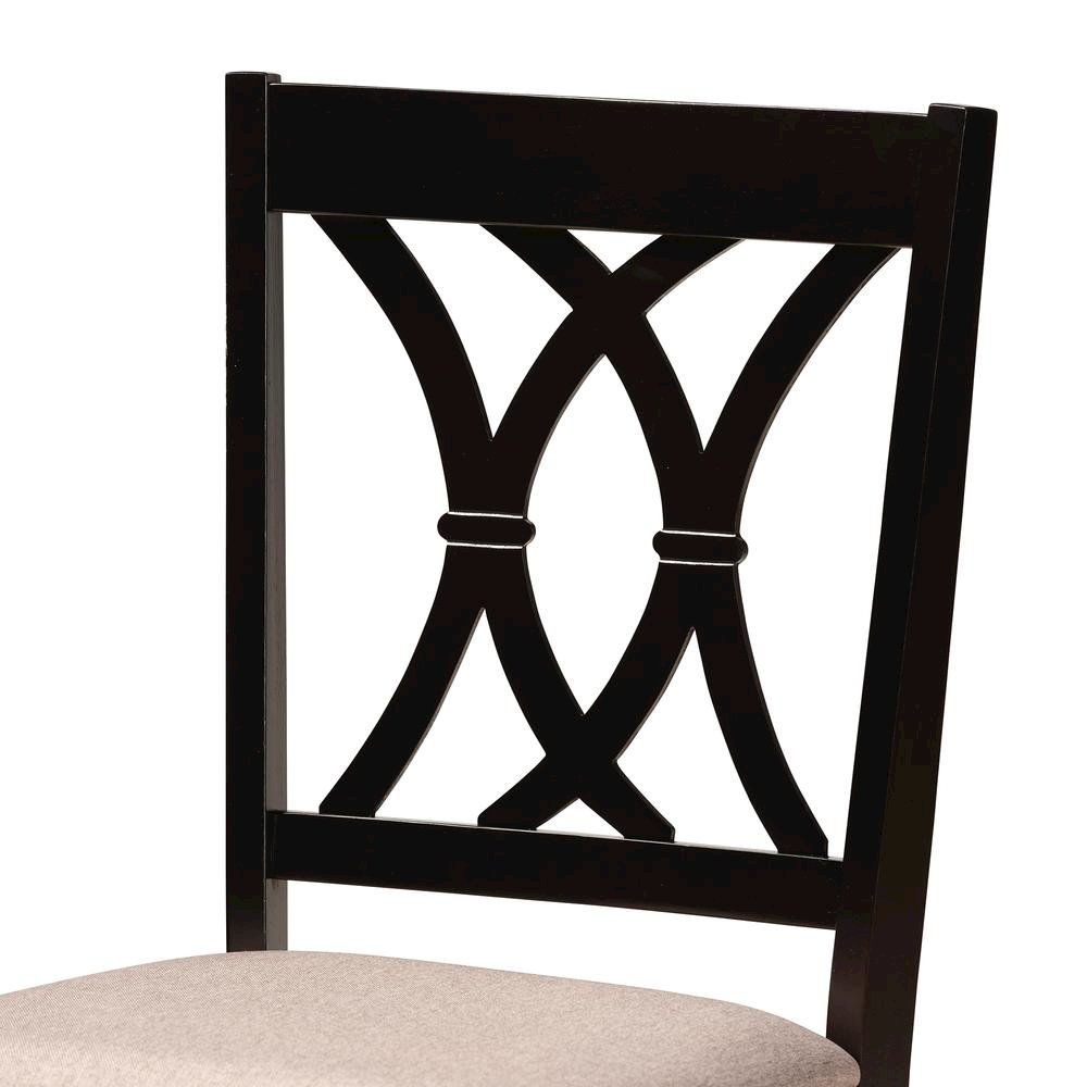 Sand Fabric Upholstered and Dark Brown Finished Wood 5-Piece Dining Set