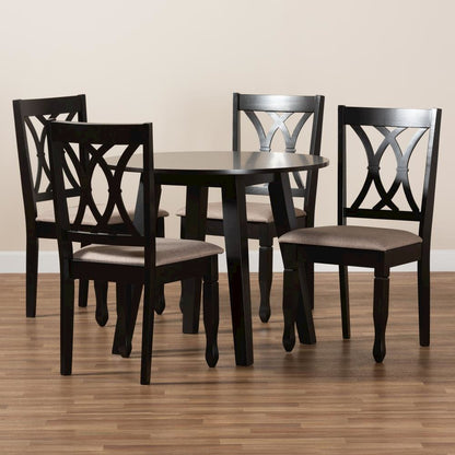 Sand Fabric Upholstered and Dark Brown Finished Wood 5-Piece Dining Set