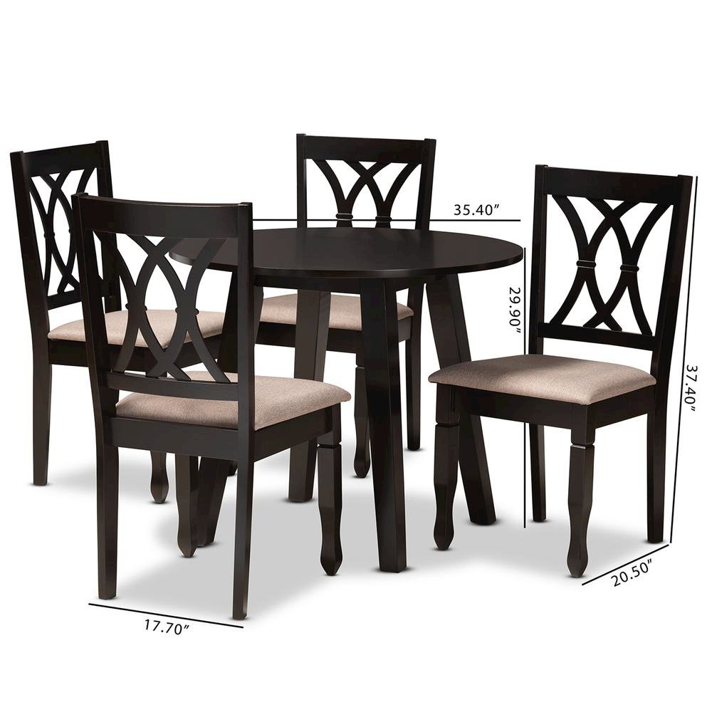 Sand Fabric Upholstered and Dark Brown Finished Wood 5-Piece Dining Set