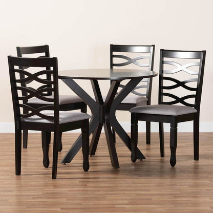 Mila Modern Grey Fabric and Dark Brown Finished Wood 5-Piece Dining Set