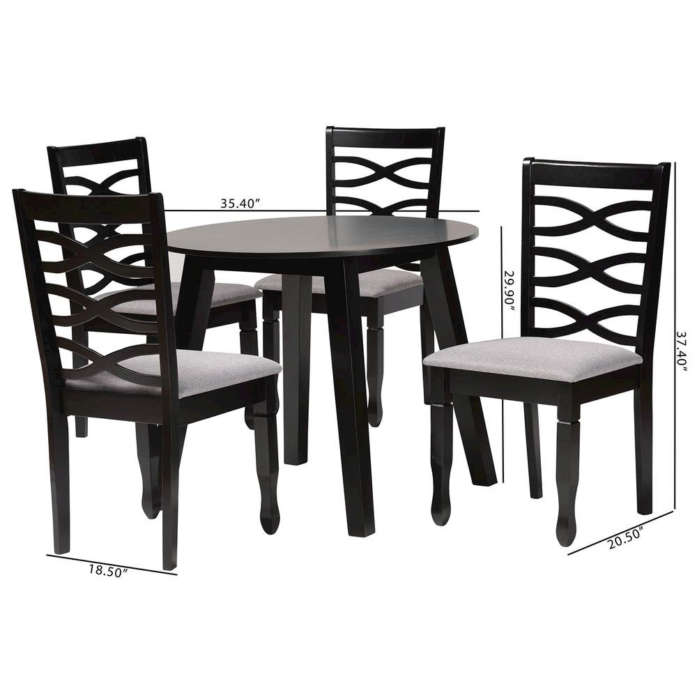 Darina Modern Grey Fabric and Dark Brown Finished Wood 5-Piece Dining Set