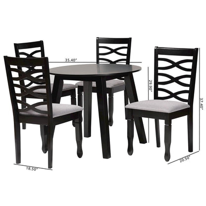 Darina Modern Grey Fabric and Dark Brown Finished Wood 5-Piece Dining Set
