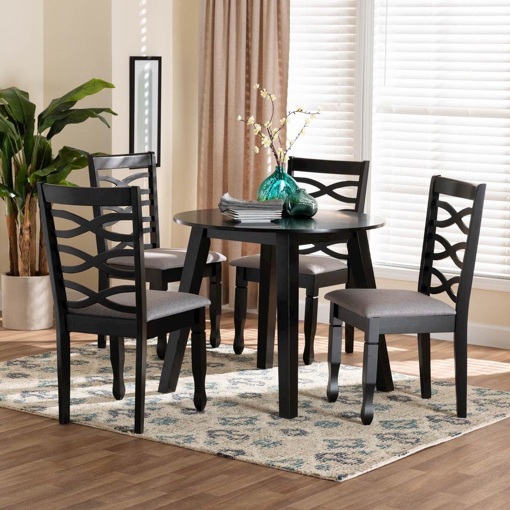 Darina Modern Grey Fabric and Dark Brown Finished Wood 5-Piece Dining Set