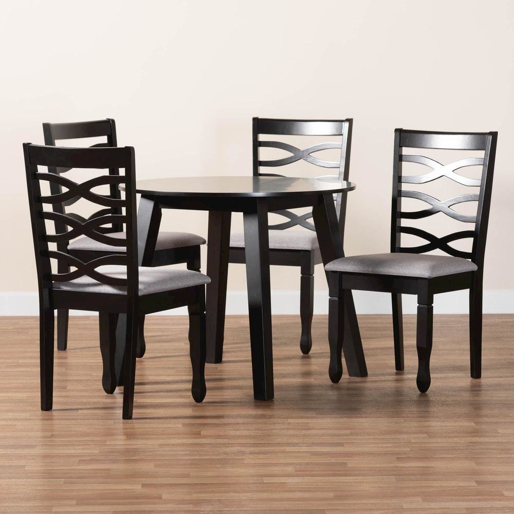 Darina Modern Grey Fabric and Dark Brown Finished Wood 5-Piece Dining Set