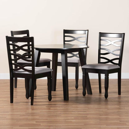 Darina Modern Grey Fabric and Dark Brown Finished Wood 5-Piece Dining Set