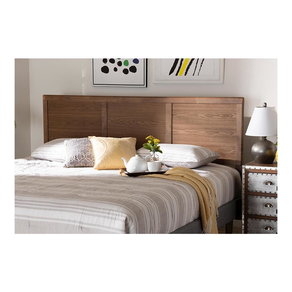 Raya Mid-Century Modern Walnut Brown Finished Wood King Size Headboard