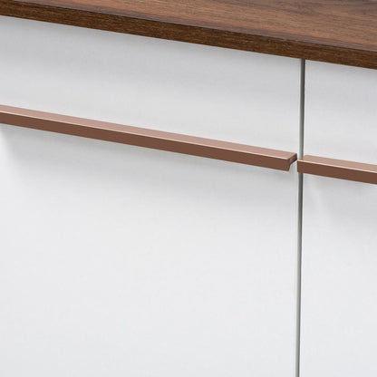 Two-Tone White and Walnut Finished 5-Shelf Wood Entryway Shoe Cabinet