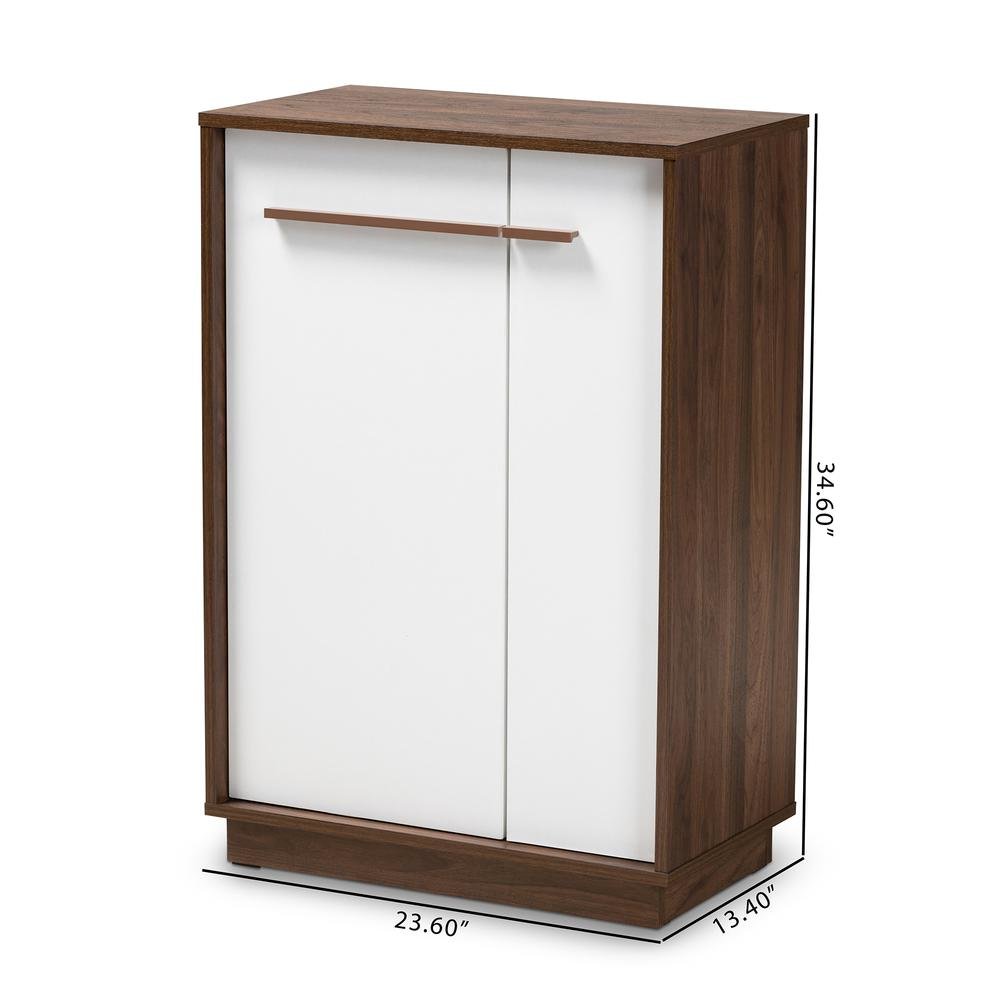 Two-Tone White and Walnut Finished 5-Shelf Wood Entryway Shoe Cabinet