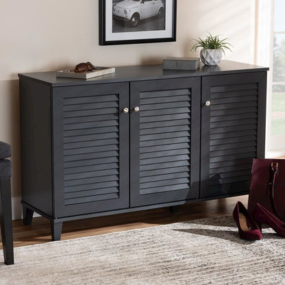 Dark Grey Finished 8-Shelf Wood Shoe Storage Cabinet