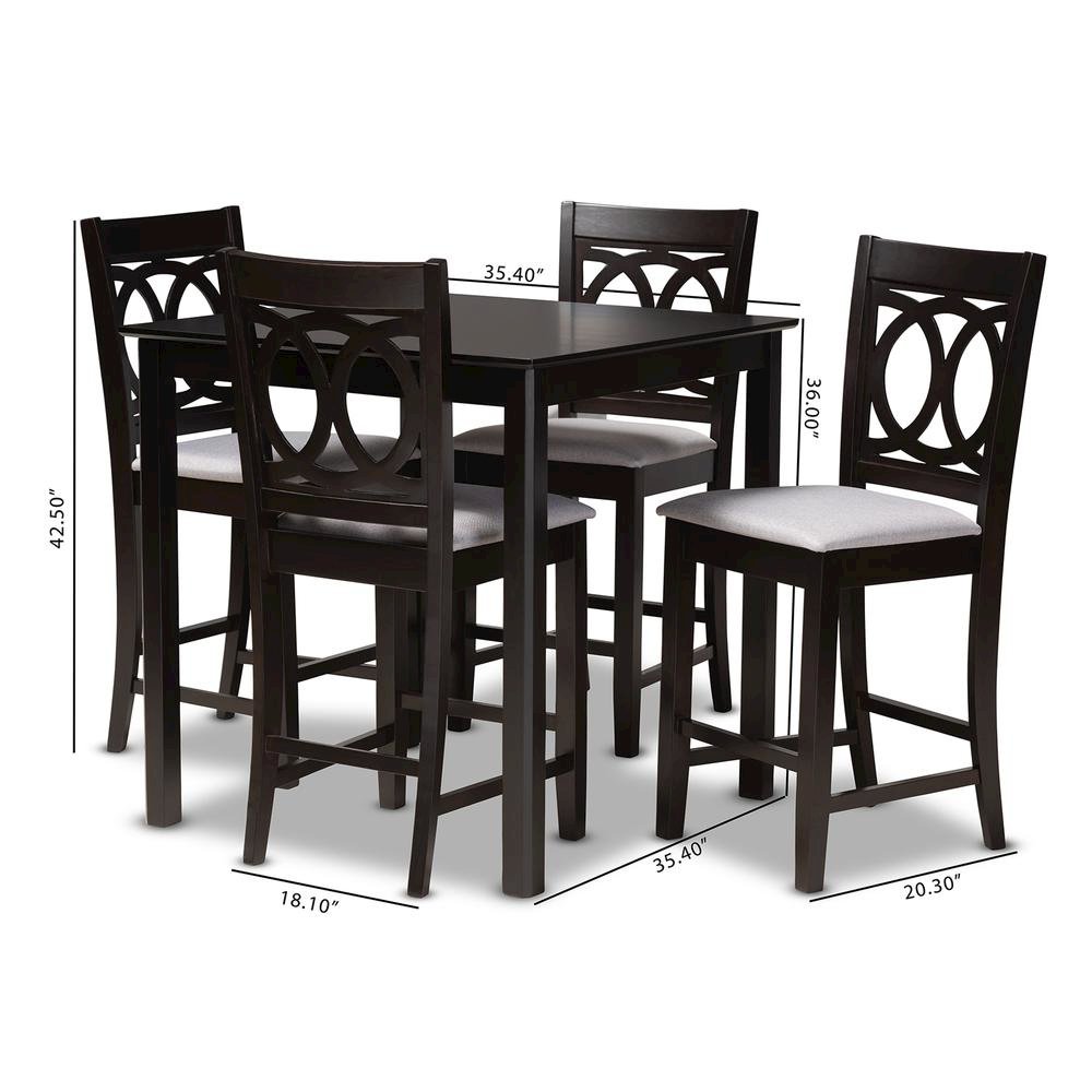 Gray Fabric Upholstered Espresso Brown Finished 5-Piece Wood Pub Set