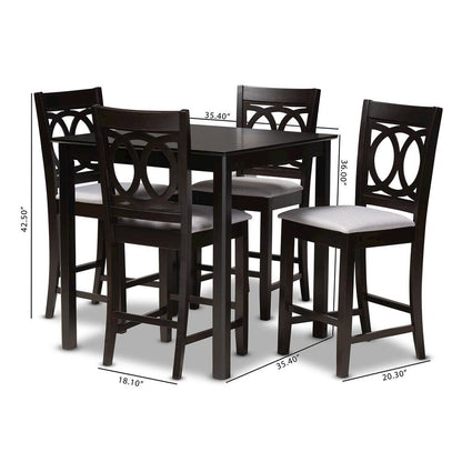 Gray Fabric Upholstered Espresso Brown Finished 5-Piece Wood Pub Set