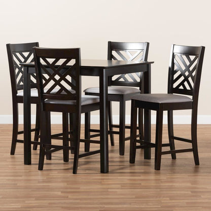 Gray Fabric Upholstered Espresso Brown Finished 5-Piece Wood Pub Set