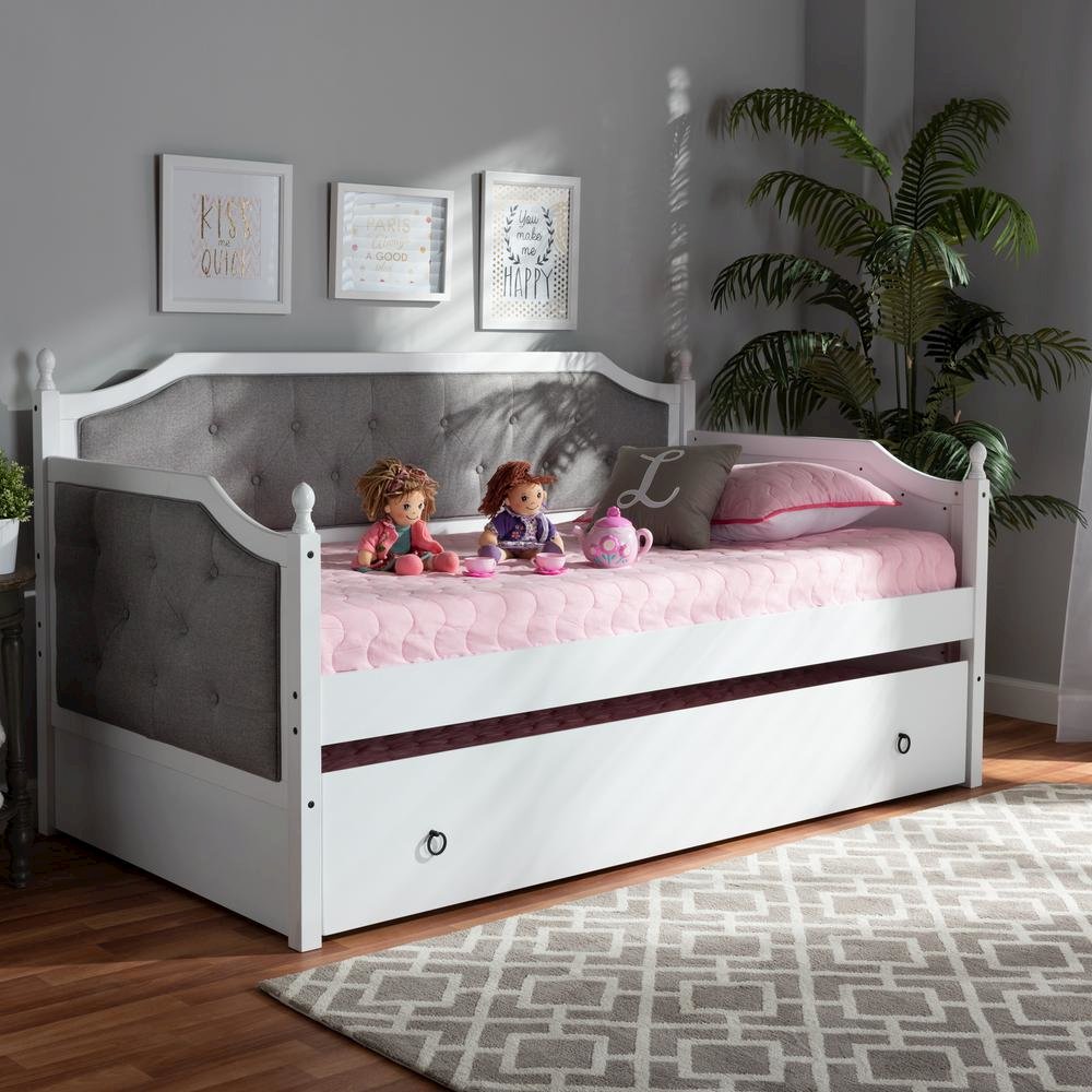 White Finished Wood Twin Size Daybed with Trundle