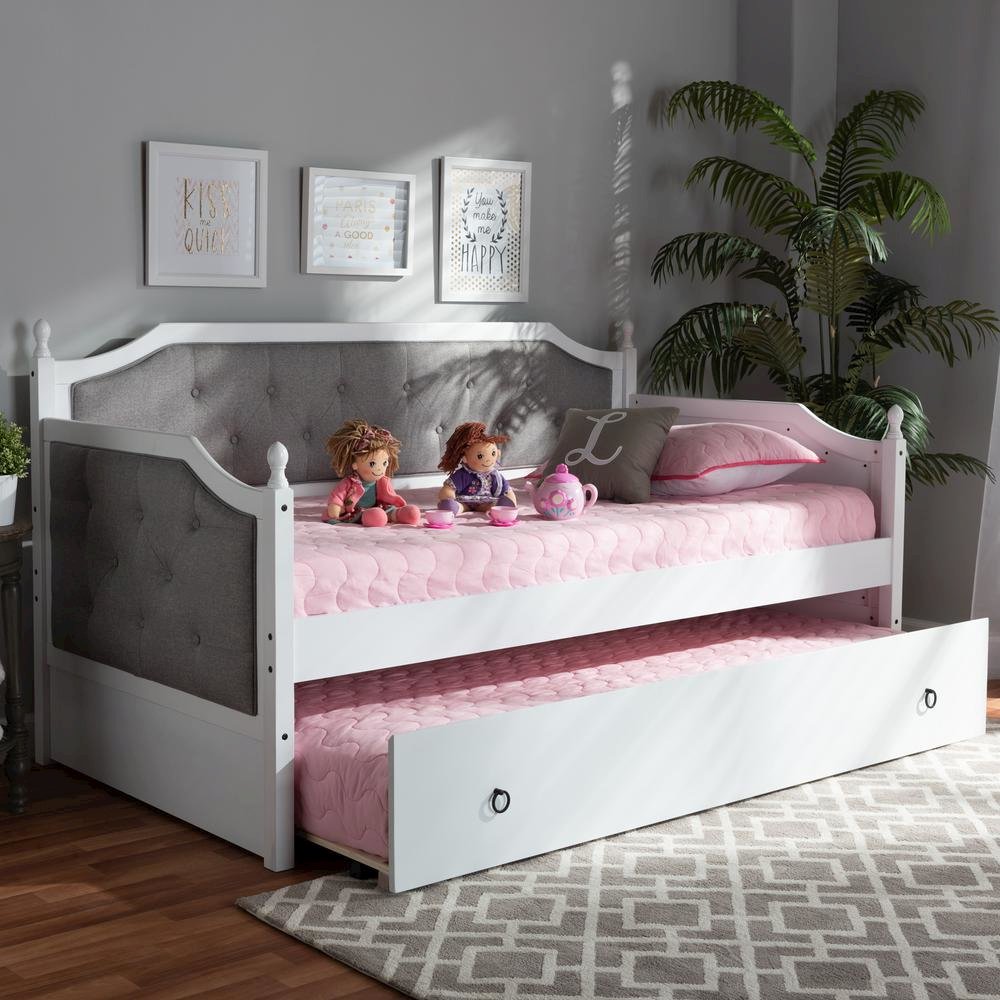 White Finished Wood Twin Size Daybed with Trundle