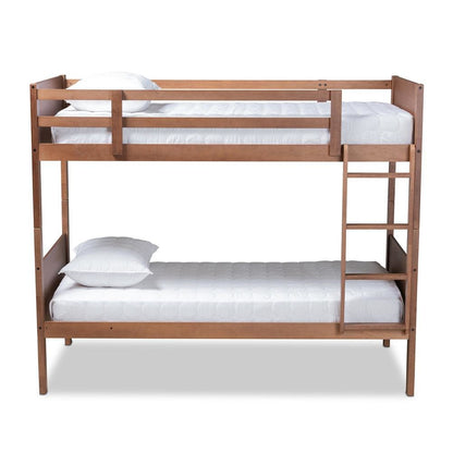Elsie Modern and Contemporary Walnut Brown Finished Wood Twin Size Bunk Bed