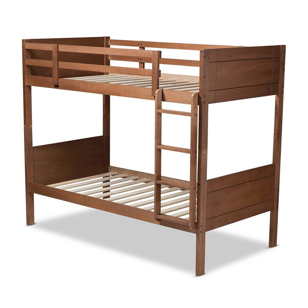 Elsie Modern and Contemporary Walnut Brown Finished Wood Twin Size Bunk Bed