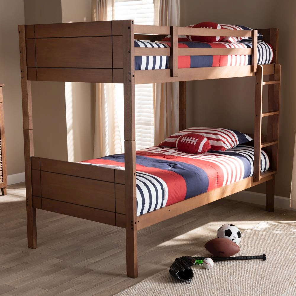 Elsie Modern and Contemporary Walnut Brown Finished Wood Twin Size Bunk Bed