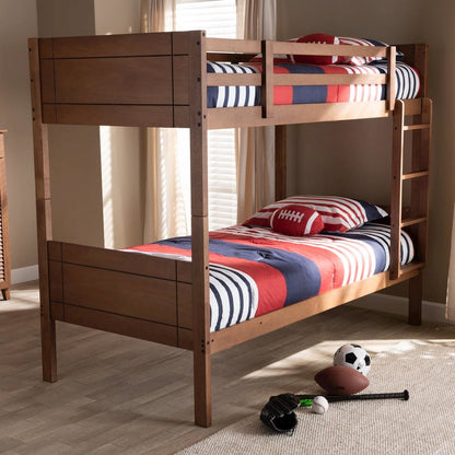 Elsie Modern and Contemporary Walnut Brown Finished Wood Twin Size Bunk Bed
