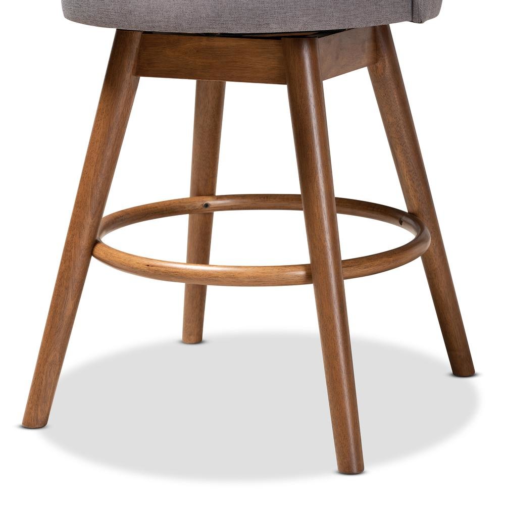 Grey Fabric Upholstered Walnut-Finished Wood Swivel Counter Stool Set of 2