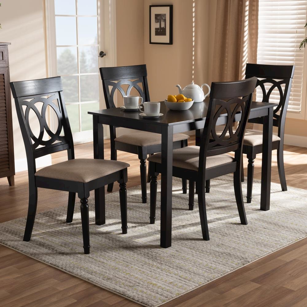 Sand Fabric Upholstered Espresso Brown Finished 5-Piece Wood Dining Set