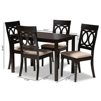 Sand Fabric Upholstered Espresso Brown Finished 5-Piece Wood Dining Set