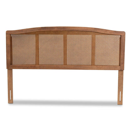 Ash Wanut Finished Wood and Synthetic Rattan Full Size Headboard