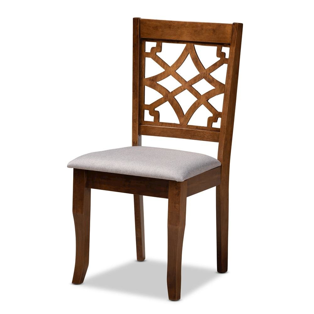 Grey Fabric Upholstered and Walnut Brown Finished Wood 5-Piece Dining Set