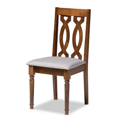 Grey Fabric Upholstered and Walnut Brown Finished Wood 5-Piece Dining Set