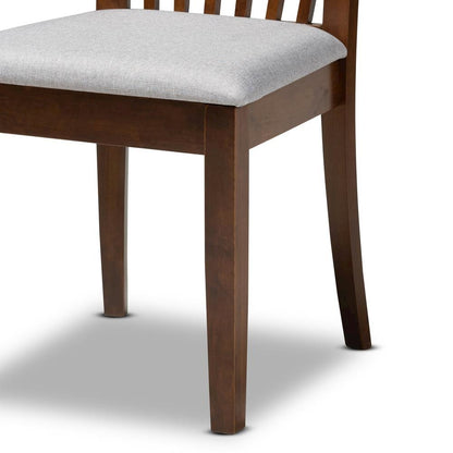 Grey Fabric Upholstered and Walnut Brown Finished Wood 5-Piece Dining Set