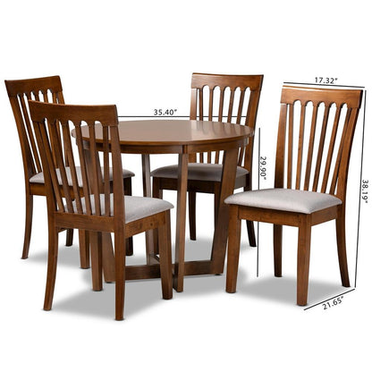 Grey Fabric Upholstered and Walnut Brown Finished Wood 5-Piece Dining Set