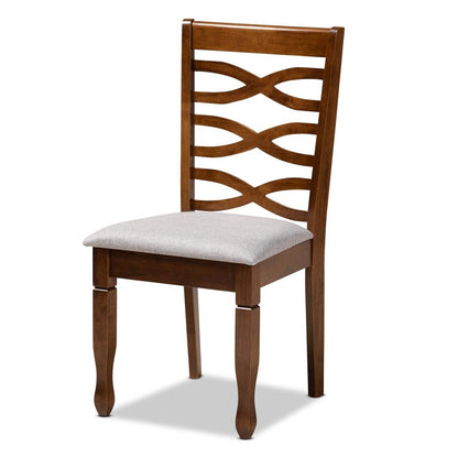 Grey Fabric Upholstered and Walnut Brown Finished Wood 5-Piece Dining Set