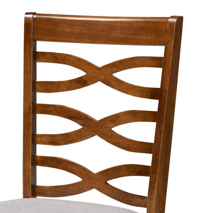 Grey Fabric Upholstered and Walnut Brown Finished Wood 5-Piece Dining Set