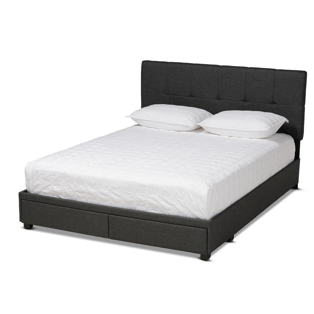 Netti Dark Grey Fabric Upholstered 2-Drawer Queen Size Platform Storage Bed