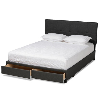 Netti Dark Grey Fabric Upholstered 2-Drawer Queen Size Platform Storage Bed