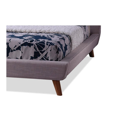 Mid-century Beige Fabric Upholstered Queen Size Platform Bed