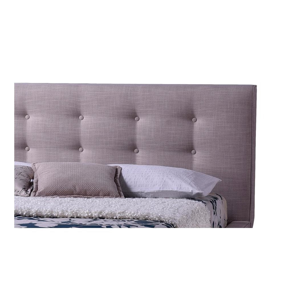 Mid-century Beige Fabric Upholstered Queen Size Platform Bed