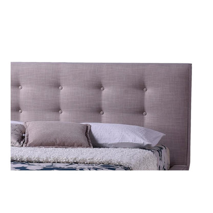 Mid-century Beige Fabric Upholstered Queen Size Platform Bed